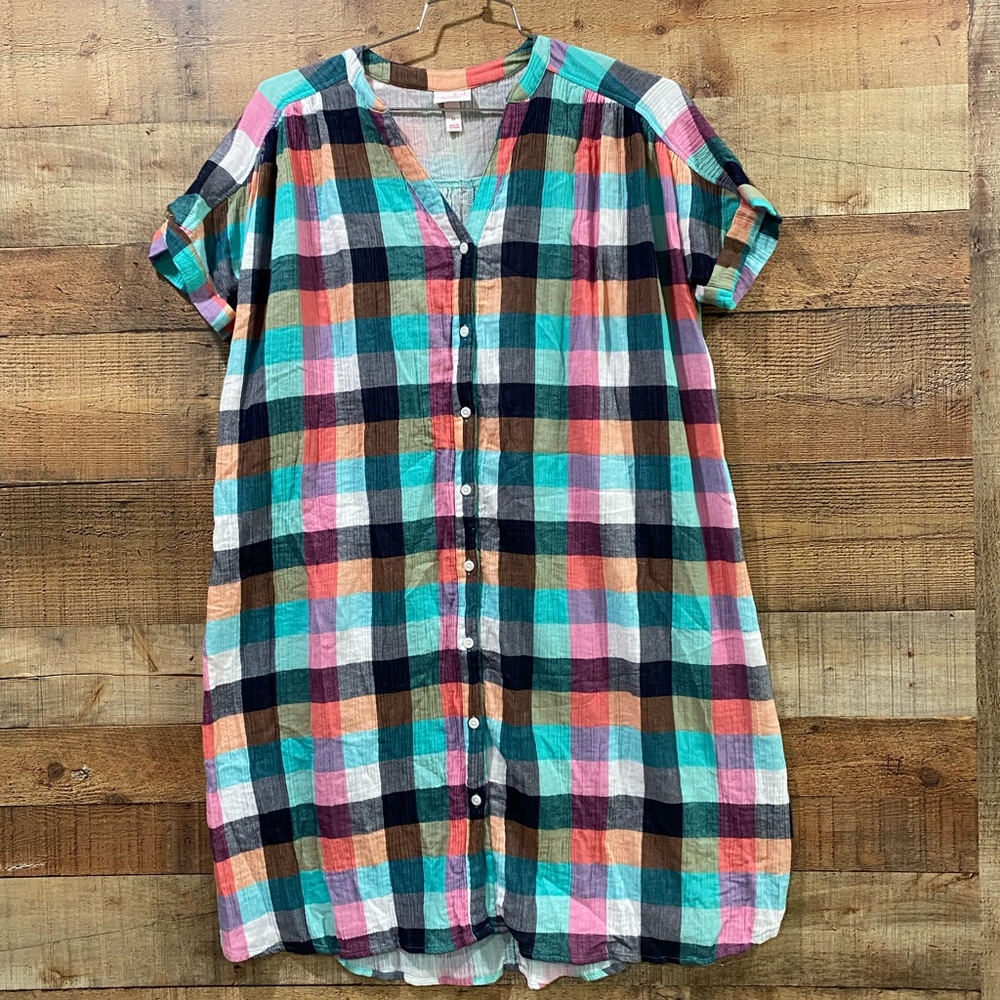 Isabel Plaid Cotton Maternity Dress Size Medium
